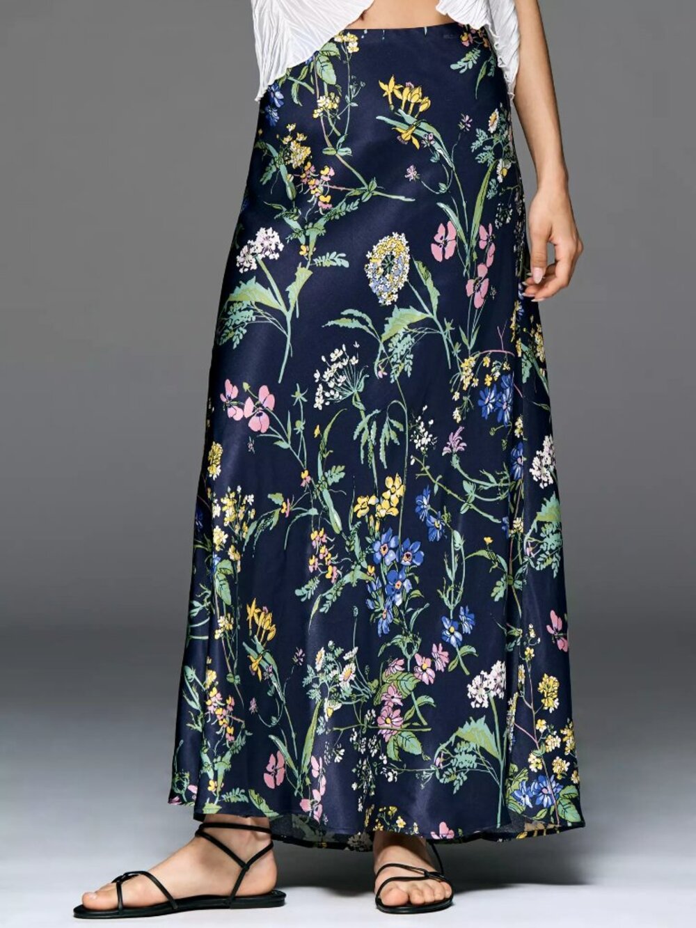 Anthropologie The Tilda A-Line Maxi Slip Skirt Multi Floral Navy Blue S
